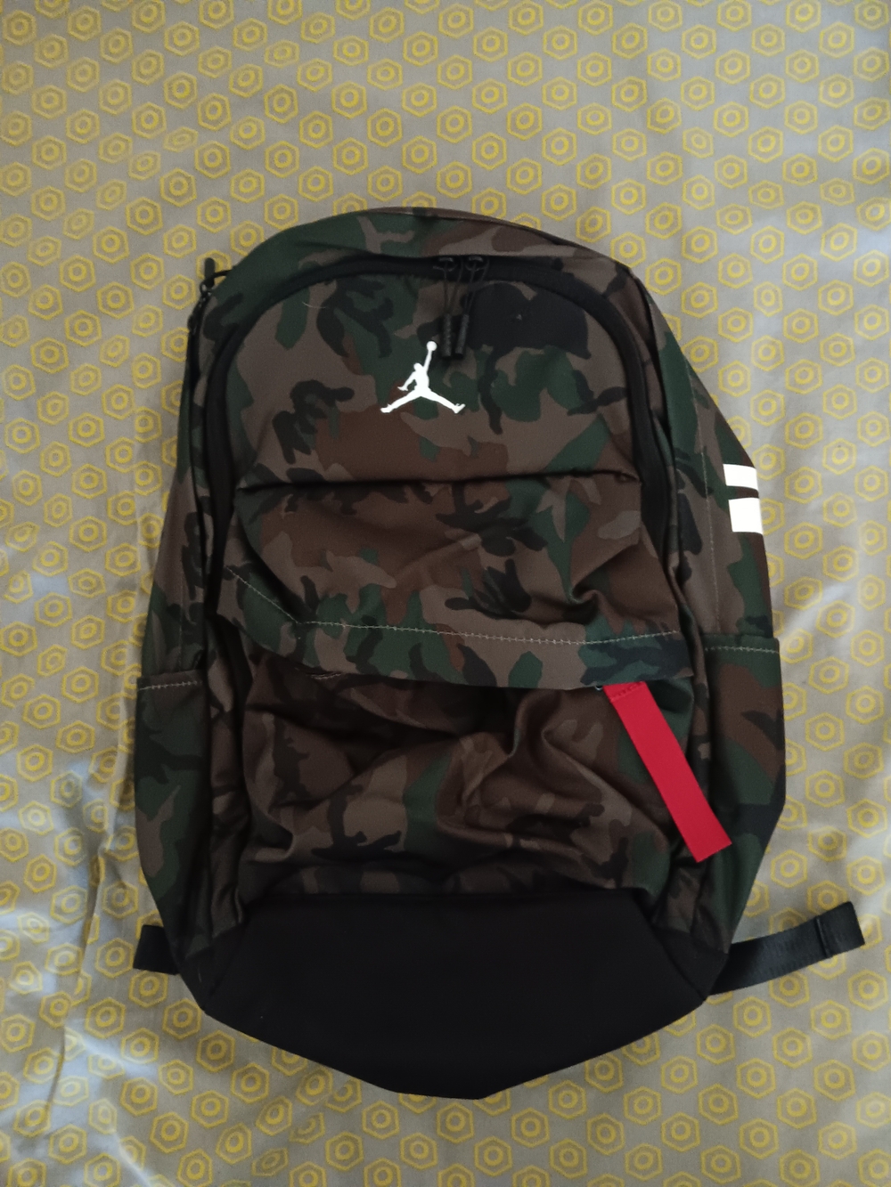 Jordan Camouflage Men's Backpack in Green and Black with Red Accent NWOT